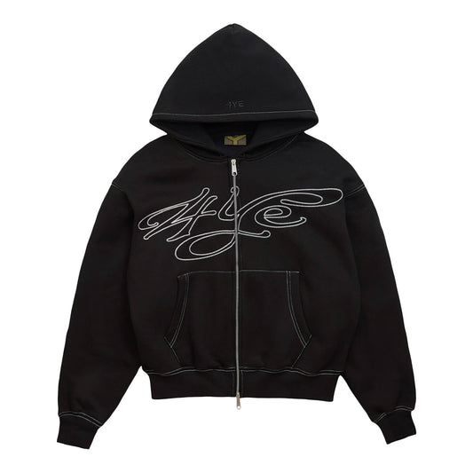 4YE Signature Zip Hoodie - Black/White