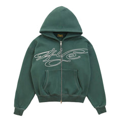 4YE Signature Zip Hoodie - Dark Green/White