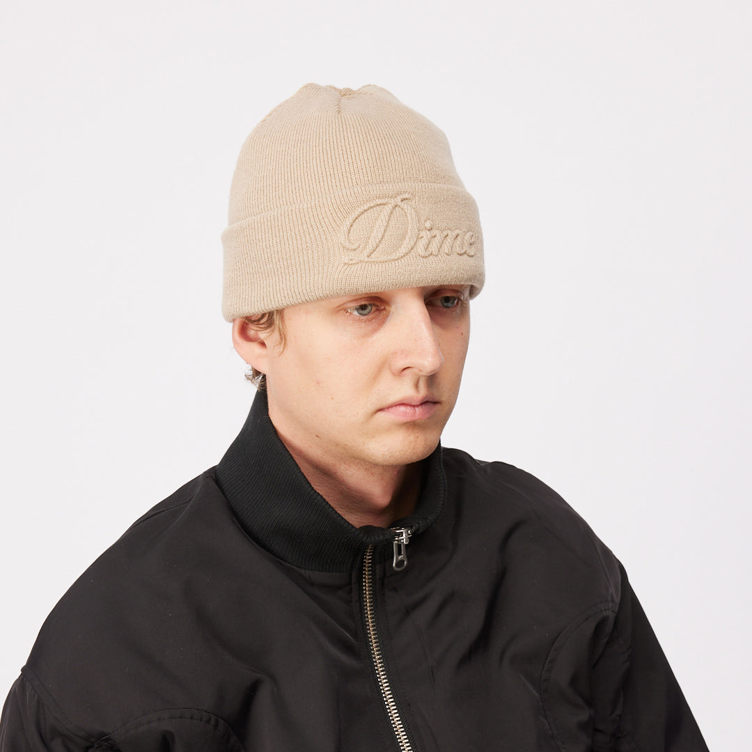 Dime Cursive Fold Beanie Tan HEADWEAR Canada