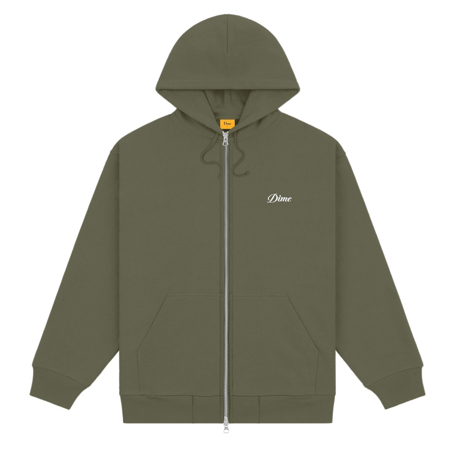 Dime Men Cursive Small Logo Zip-Hoodie Army Green - SWEATERS - Canada