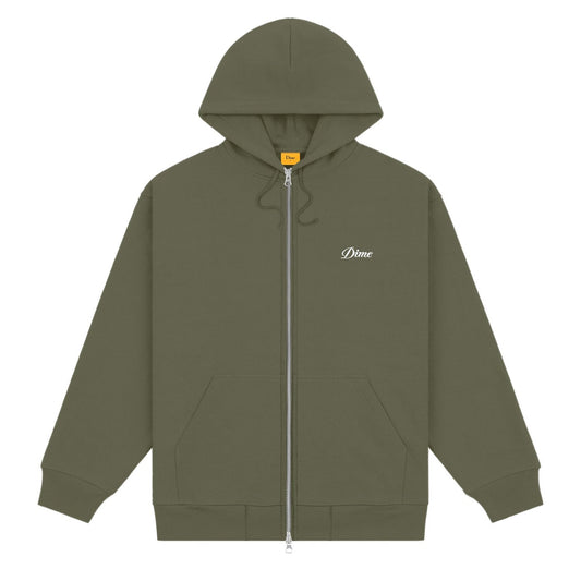 Dime Men Cursive Small Logo Zip-Hoodie Army Green - SWEATERS - Canada