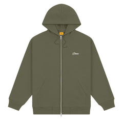 Dime Men Cursive Small Logo Zip-Hoodie Army Green - SWEATERS - Canada