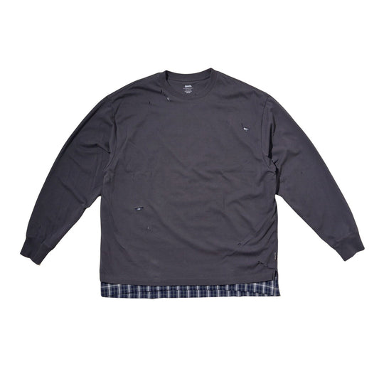 LAKH Distressed Patch Layering Tee DK Grey - T-SHIRTS - Canada