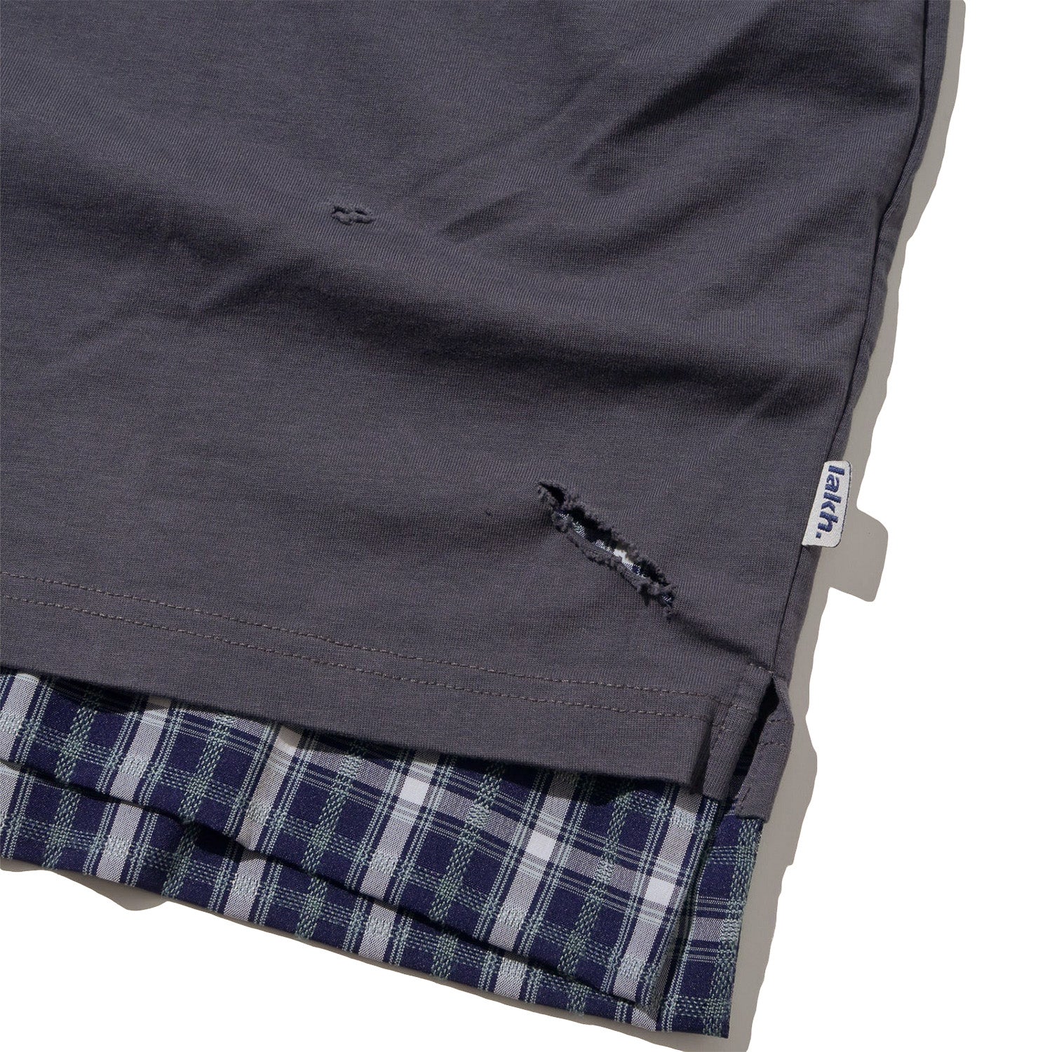 LAKH Distressed Patch Layering Tee DK Grey - T-SHIRTS - Canada