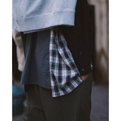 LAKH Paneled Patchwork Long Shirt Black - TOPS - Canada