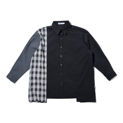 LAKH Paneled Patchwork Long Shirt Black - TOPS - Canada