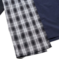 LAKH Paneled Patchwork Long Shirt Navy - TOPS - Canada