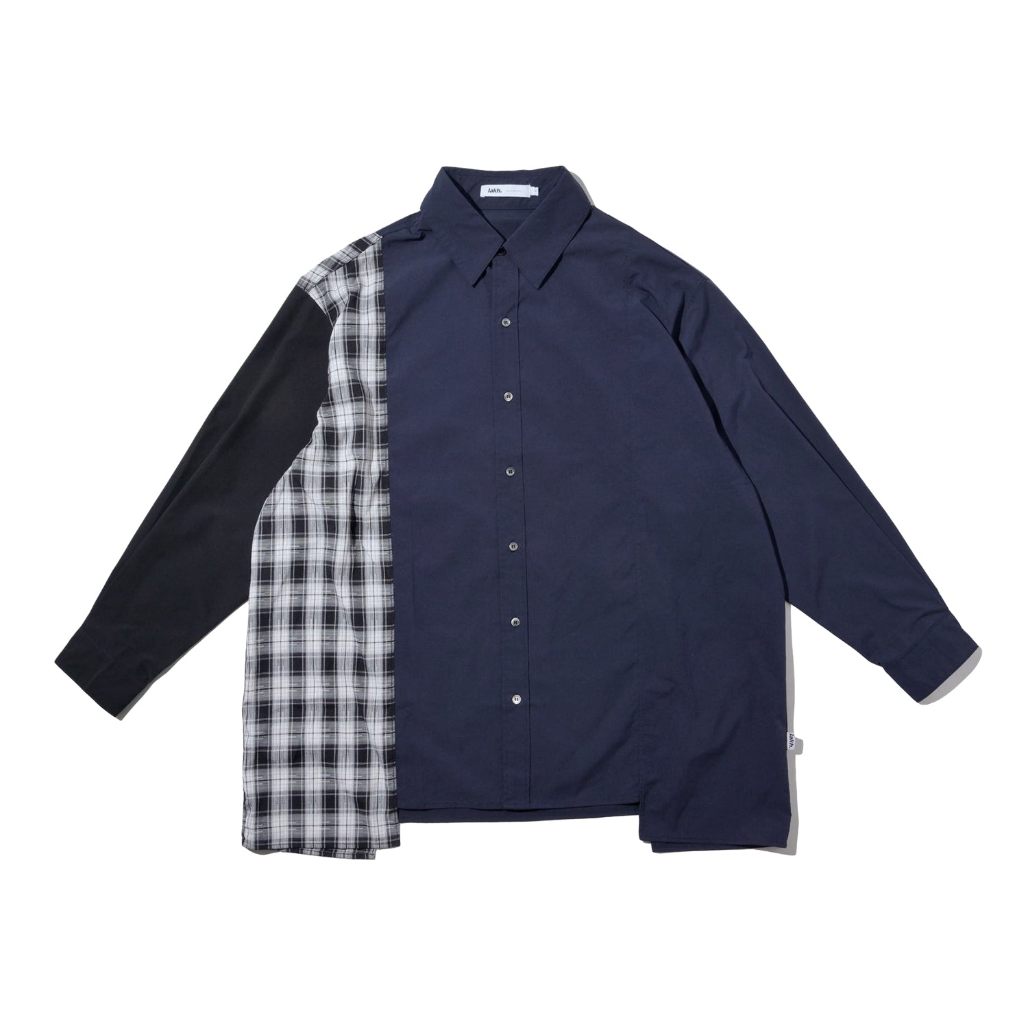LAKH Paneled Patchwork Long Shirt Navy - TOPS - Canada