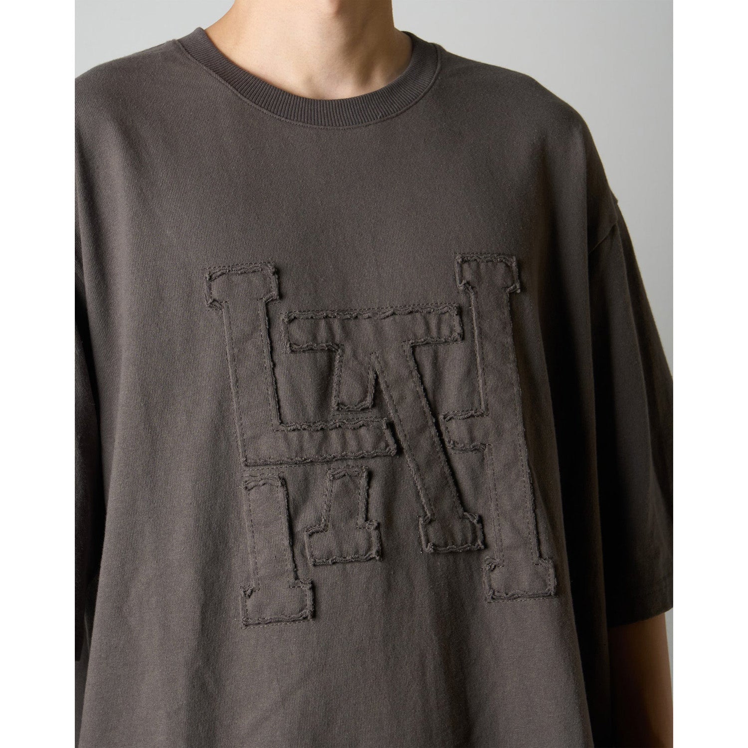 LAKH Patchwork Logo Half Sleeve Tee Grey - T-SHIRTS - Canada