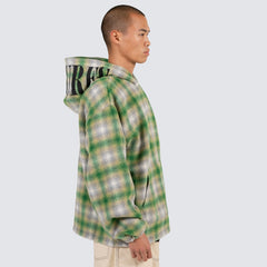 Pleasures Men Beyond Plaid Woven Hoodie Green - SWEATERS - Canada