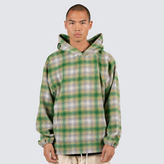 Pleasures Men Beyond Plaid Woven Hoodie Green - SWEATERS - Canada
