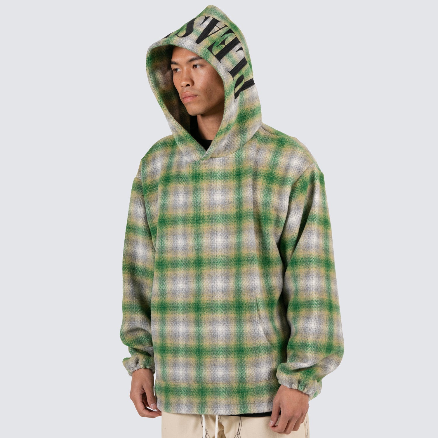 Pleasures Men Beyond Plaid Woven Hoodie Green - SWEATERS - Canada