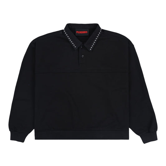 Pleasures Men Tweak Studded Polo Sweatshirt Black - SWEATERS - Canada