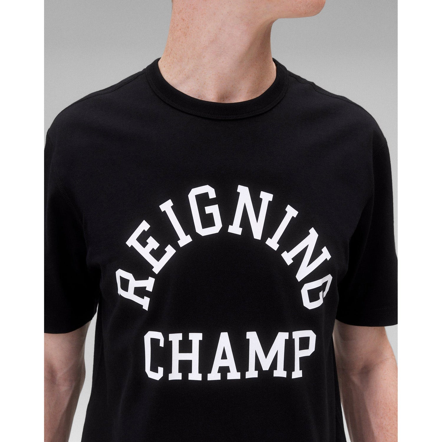 Reigning Champ Men Knit Lightweight Jersey Arch Logo T-Shirt Black White - T-SHIRTS - Canada