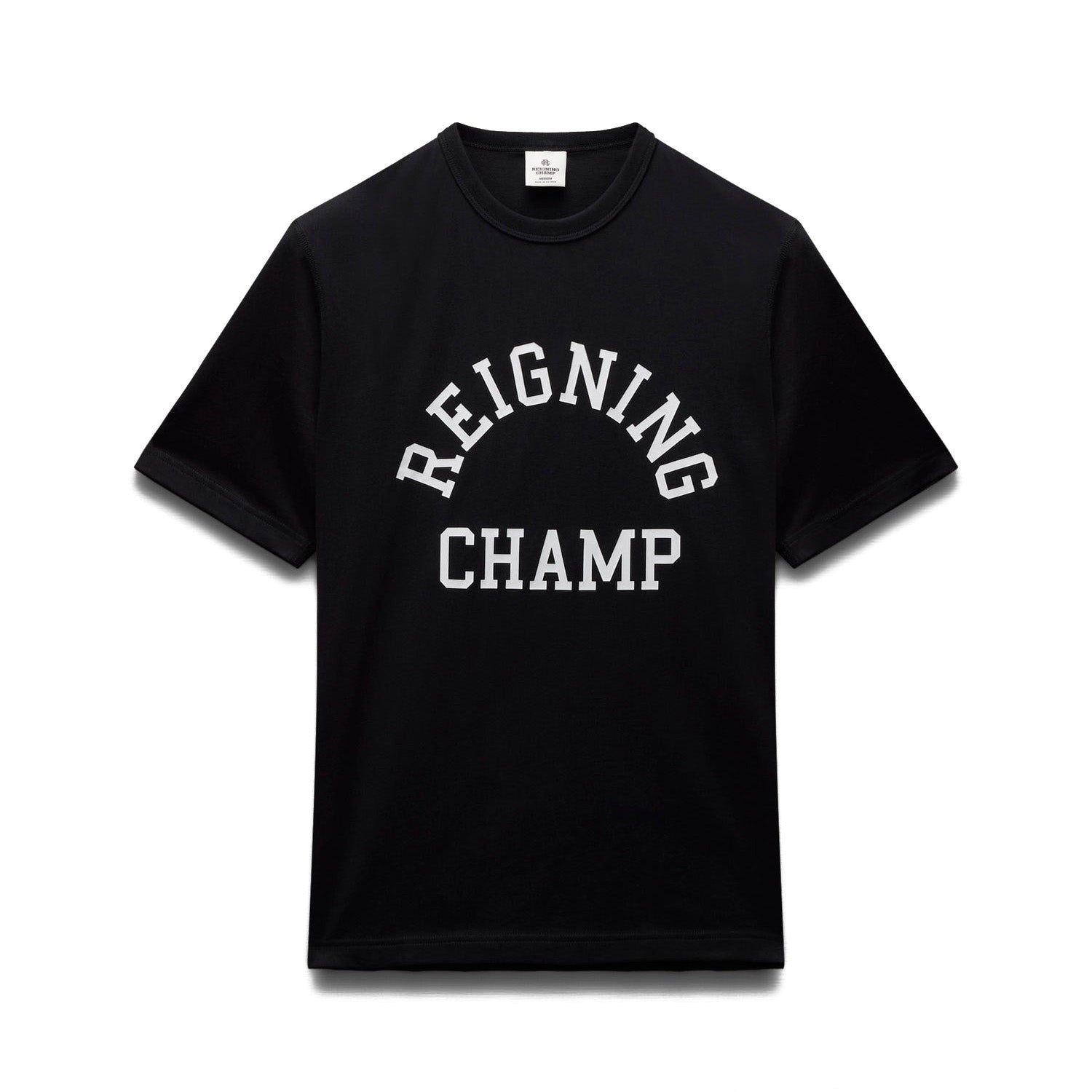 Reigning Champ Men Knit Lightweight Jersey Arch Logo T-Shirt Black White - T-SHIRTS - Canada