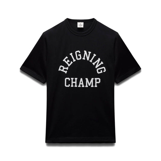 Reigning Champ Men Knit Lightweight Jersey Arch Logo T-Shirt Black White - T-SHIRTS - Canada