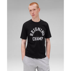 Reigning Champ Men Knit Lightweight Jersey Arch Logo T-Shirt Black White - T-SHIRTS - Canada