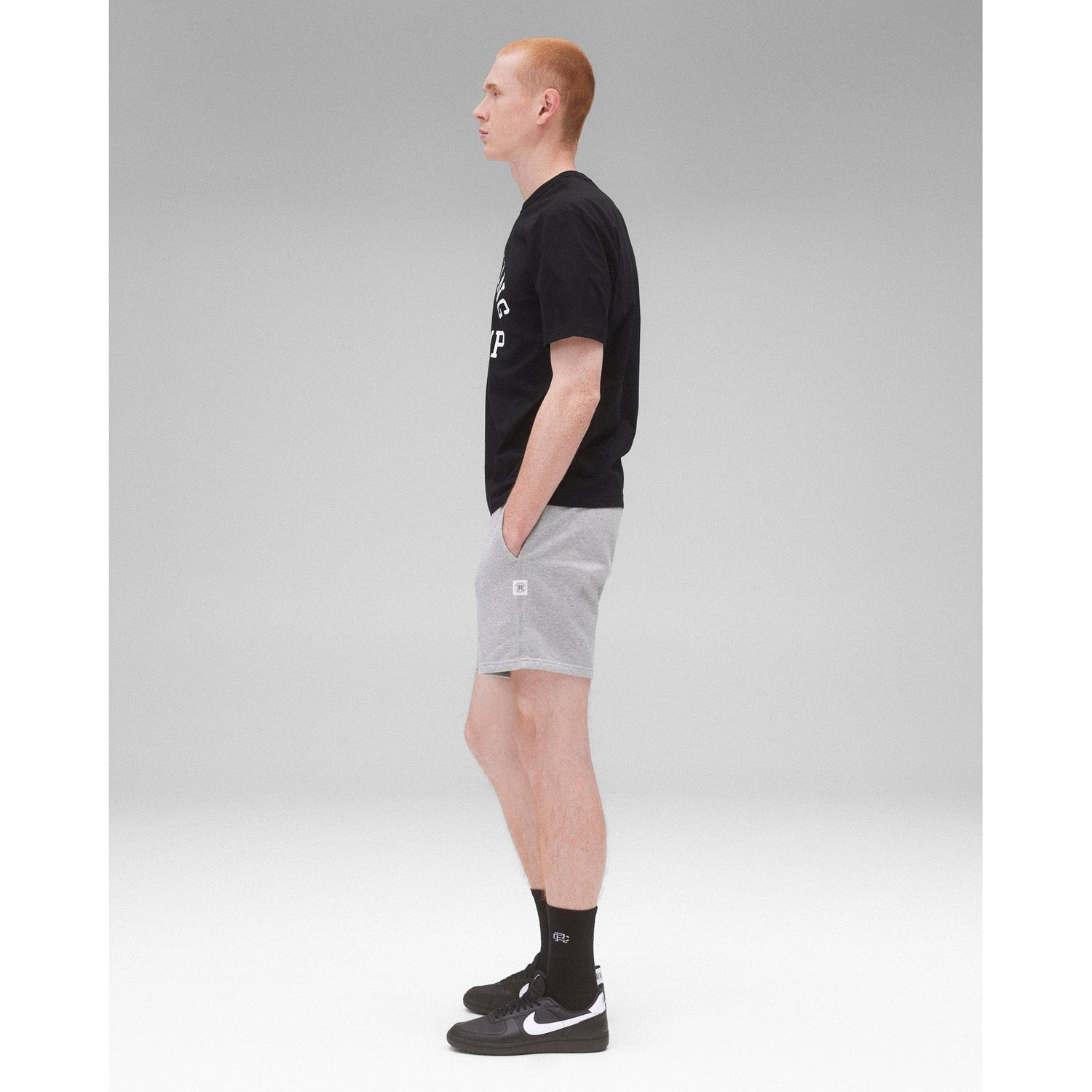 Reigning Champ Men Knit Lightweight Jersey Arch Logo T-Shirt Black White - T-SHIRTS - Canada