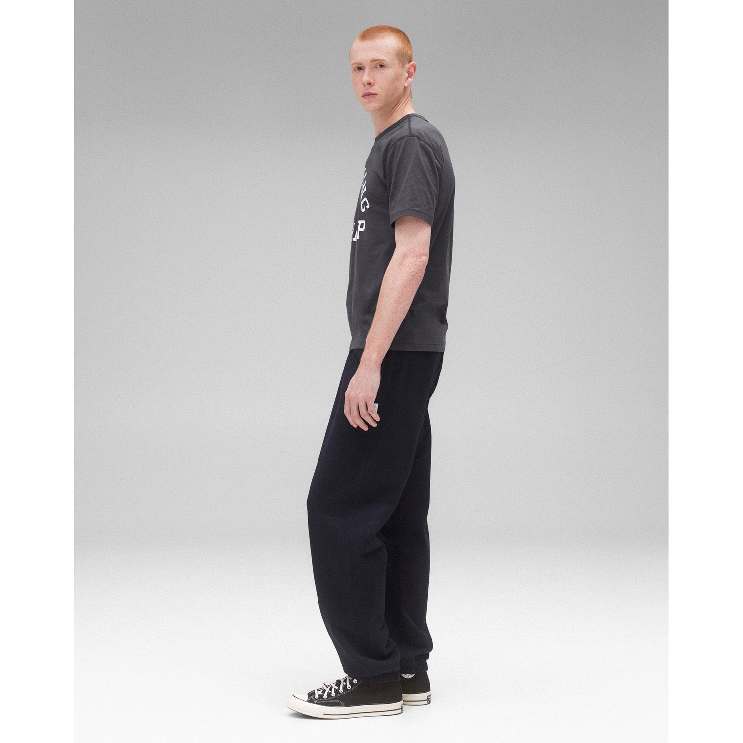 Reigning Champ Men Knit Lightweight Jersey Arch Logo T-Shirt Midnight White - T-SHIRTS - Canada