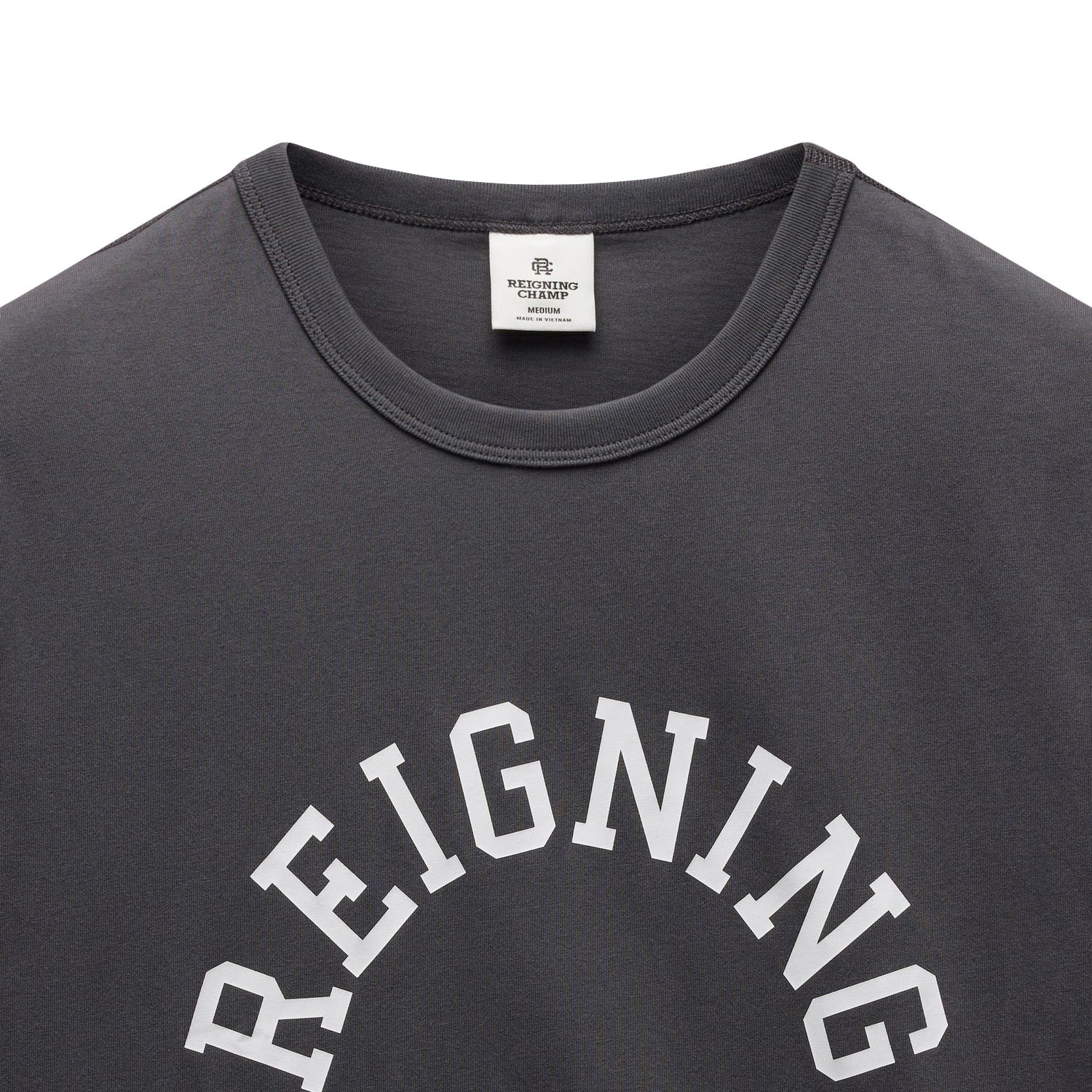 Reigning Champ Men Knit Lightweight Jersey Arch Logo T-Shirt Midnight White - T-SHIRTS - Canada
