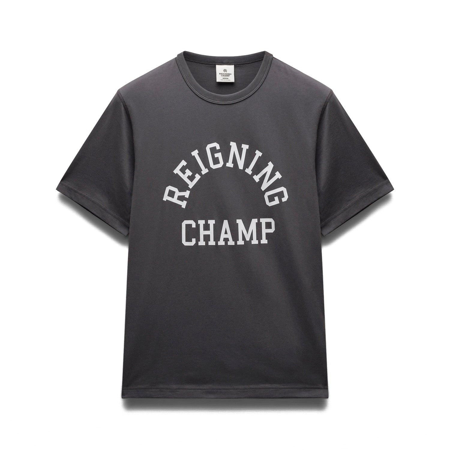 Reigning Champ Men Knit Lightweight Jersey Arch Logo T-Shirt Midnight White - T-SHIRTS - Canada