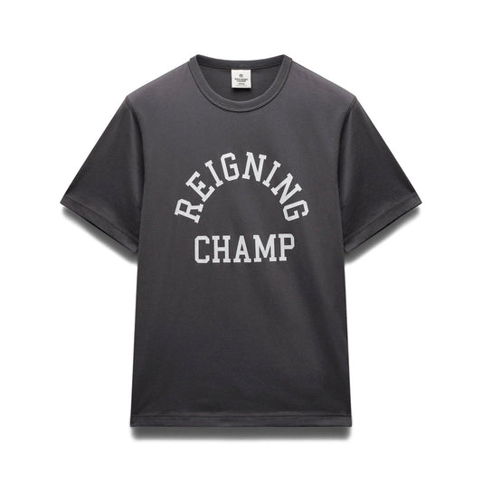 Reigning Champ Men Knit Lightweight Jersey Arch Logo T-Shirt Midnight White - T-SHIRTS - Canada