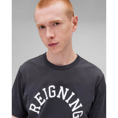 Reigning Champ Men Knit Lightweight Jersey Arch Logo T-Shirt Midnight White - T-SHIRTS - Canada