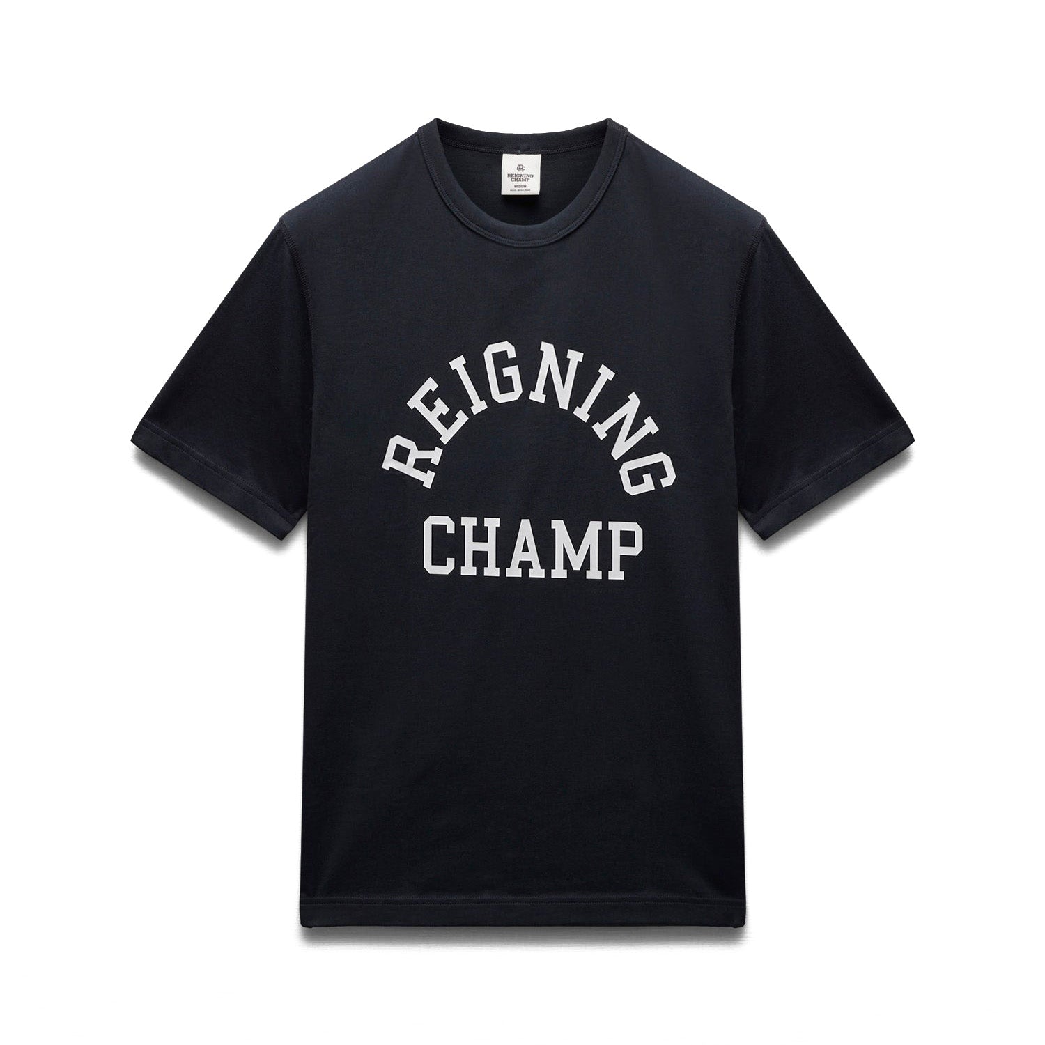 Reigning Champ Men Knit Lightweight Jersey Arch Logo T-Shirt Navy White - T-SHIRTS - Canada