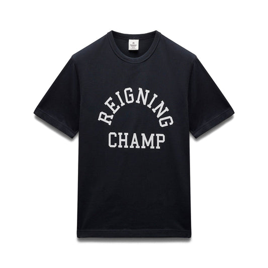 Reigning Champ Men Knit Lightweight Jersey Arch Logo T-Shirt Navy White - T-SHIRTS - Canada