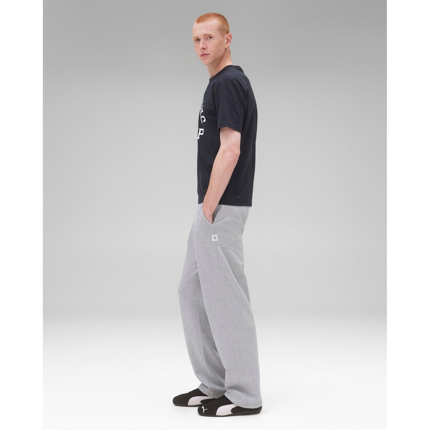 Reigning Champ Men Knit Lightweight Jersey Arch Logo T-Shirt Navy White - T-SHIRTS - Canada