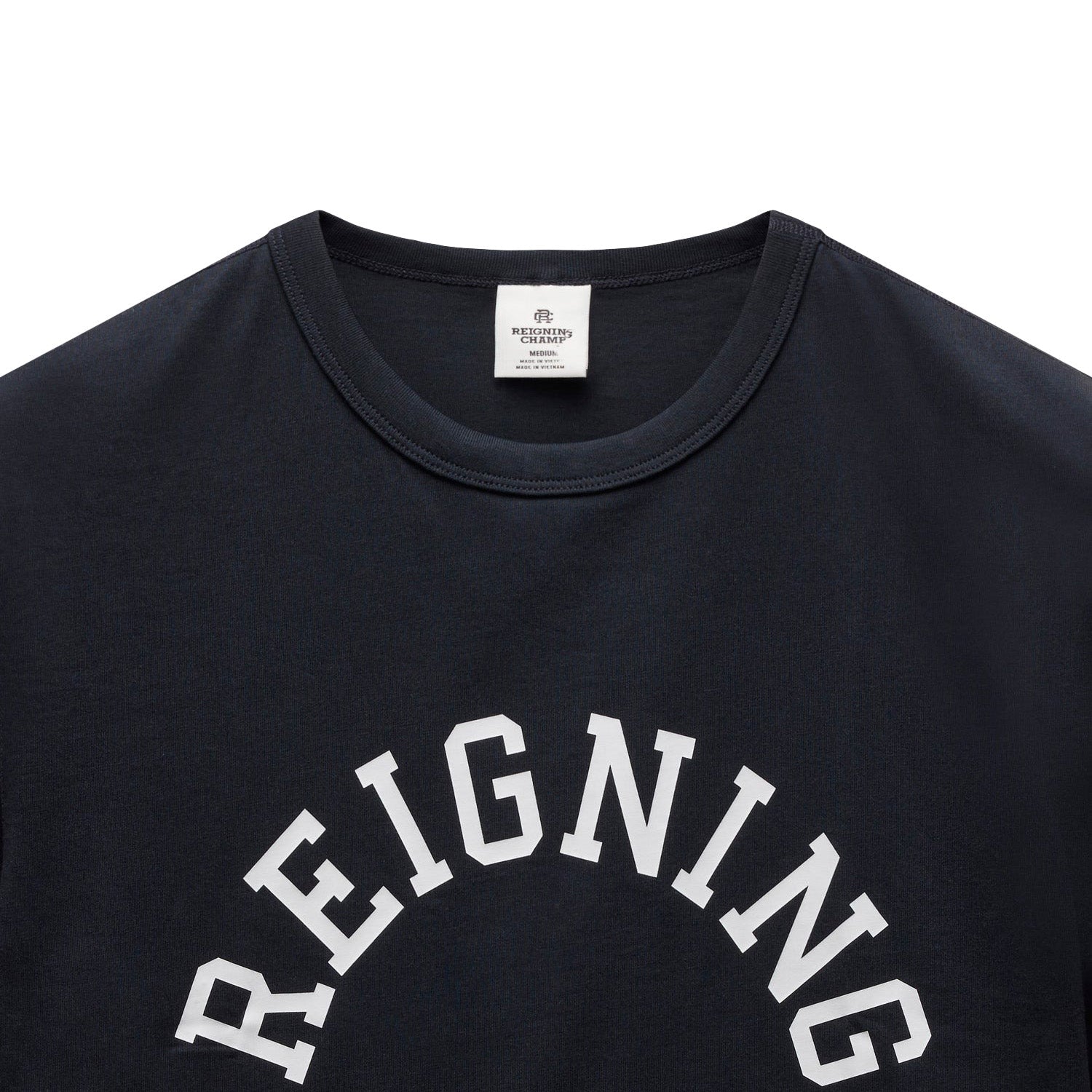 Reigning Champ Men Knit Lightweight Jersey Arch Logo T-Shirt Navy White - T-SHIRTS - Canada