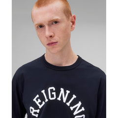 Reigning Champ Men Knit Lightweight Jersey Arch Logo T-Shirt Navy White - T-SHIRTS - Canada