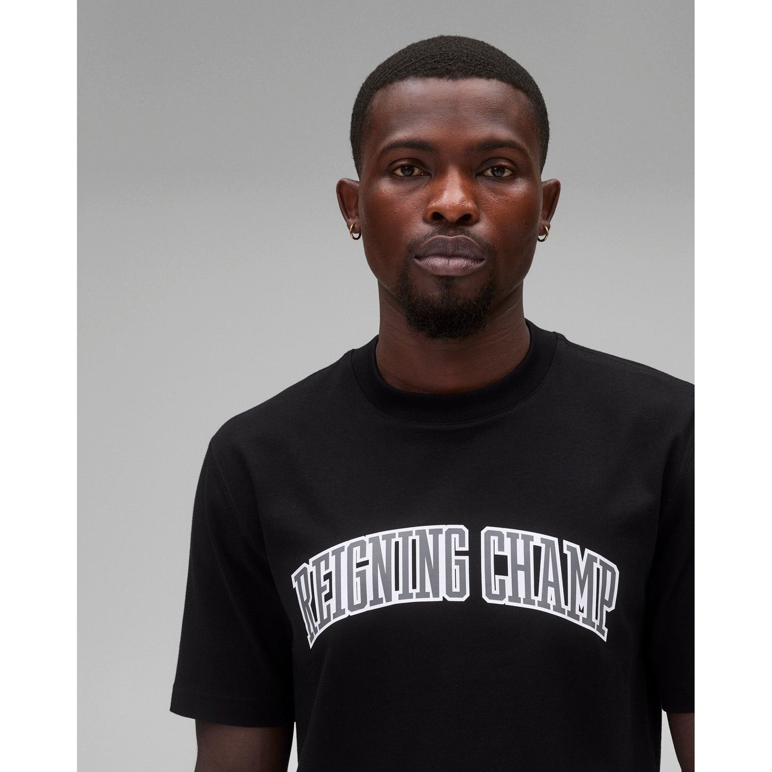 Reigning Champ Men Knit Midweight Jersey Collegiate T-Shirt Black White RC-1548-BLW - T-SHIRTS - Canada