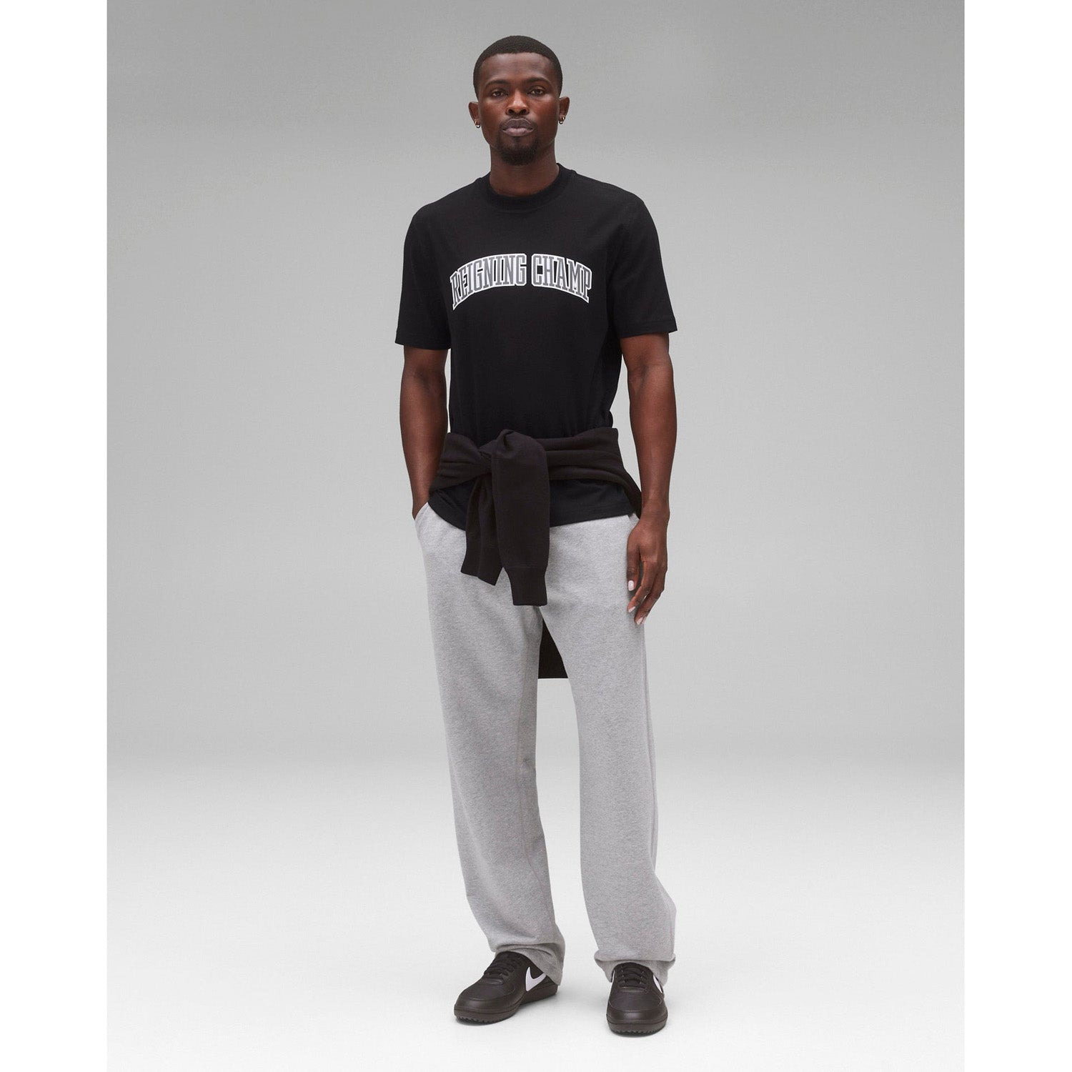 Reigning Champ Men Knit Midweight Jersey Collegiate T-Shirt Black White RC-1548-BLW - T-SHIRTS - Canada