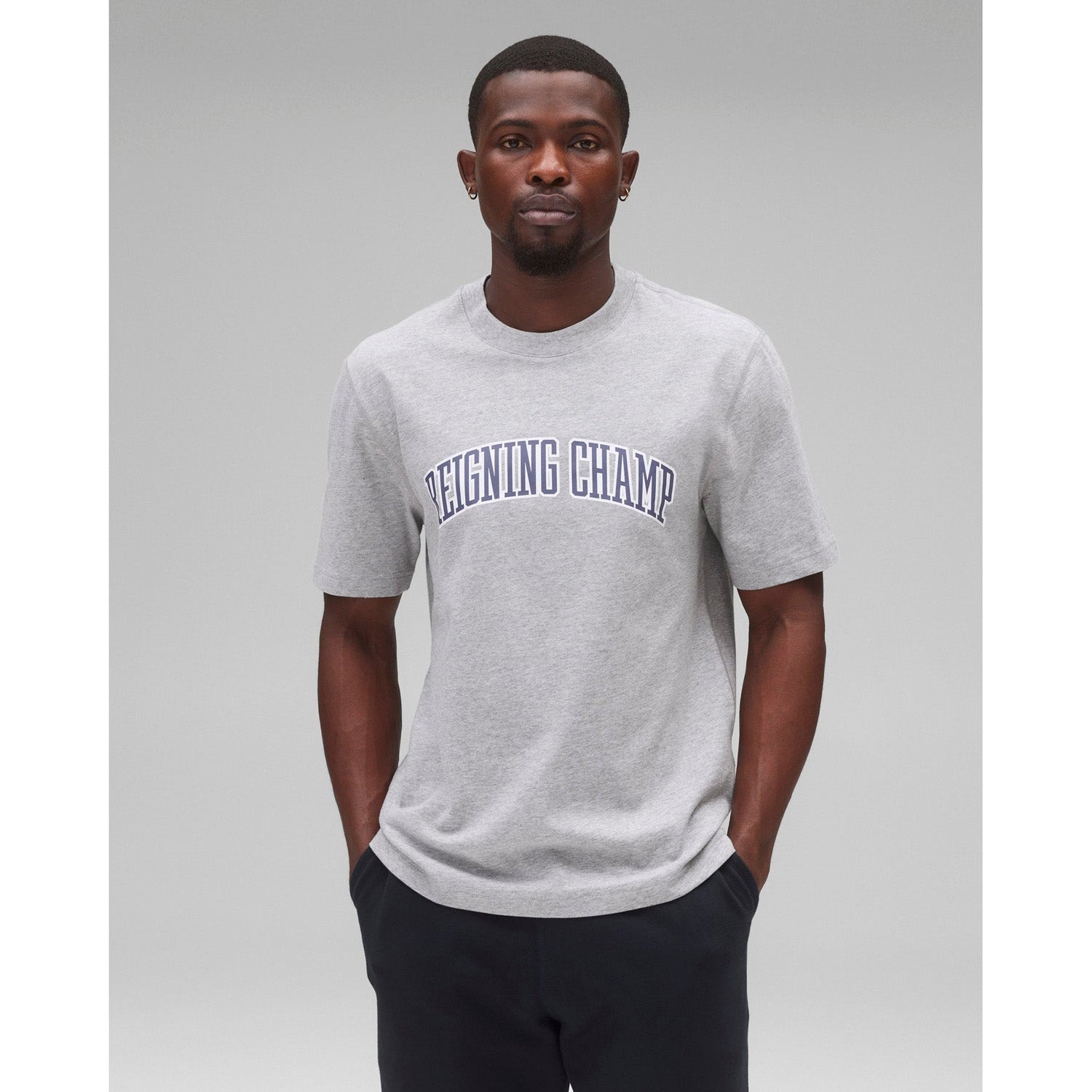 Reigning Champ Men Knit Midweight Jersey Collegiate T-Shirt Heather Grey Navy RC-1548-HGN - T-SHIRTS - Canada