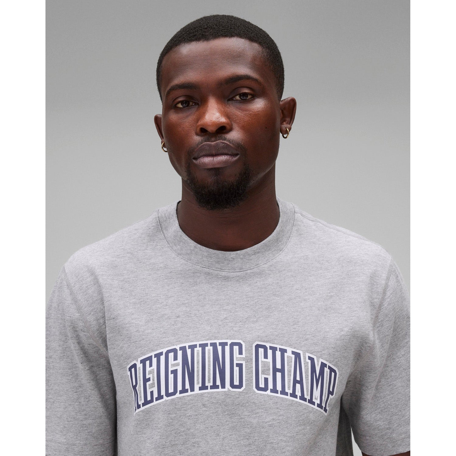 Reigning Champ Men Knit Midweight Jersey Collegiate T-Shirt Heather Grey Navy RC-1548-HGN - T-SHIRTS - Canada
