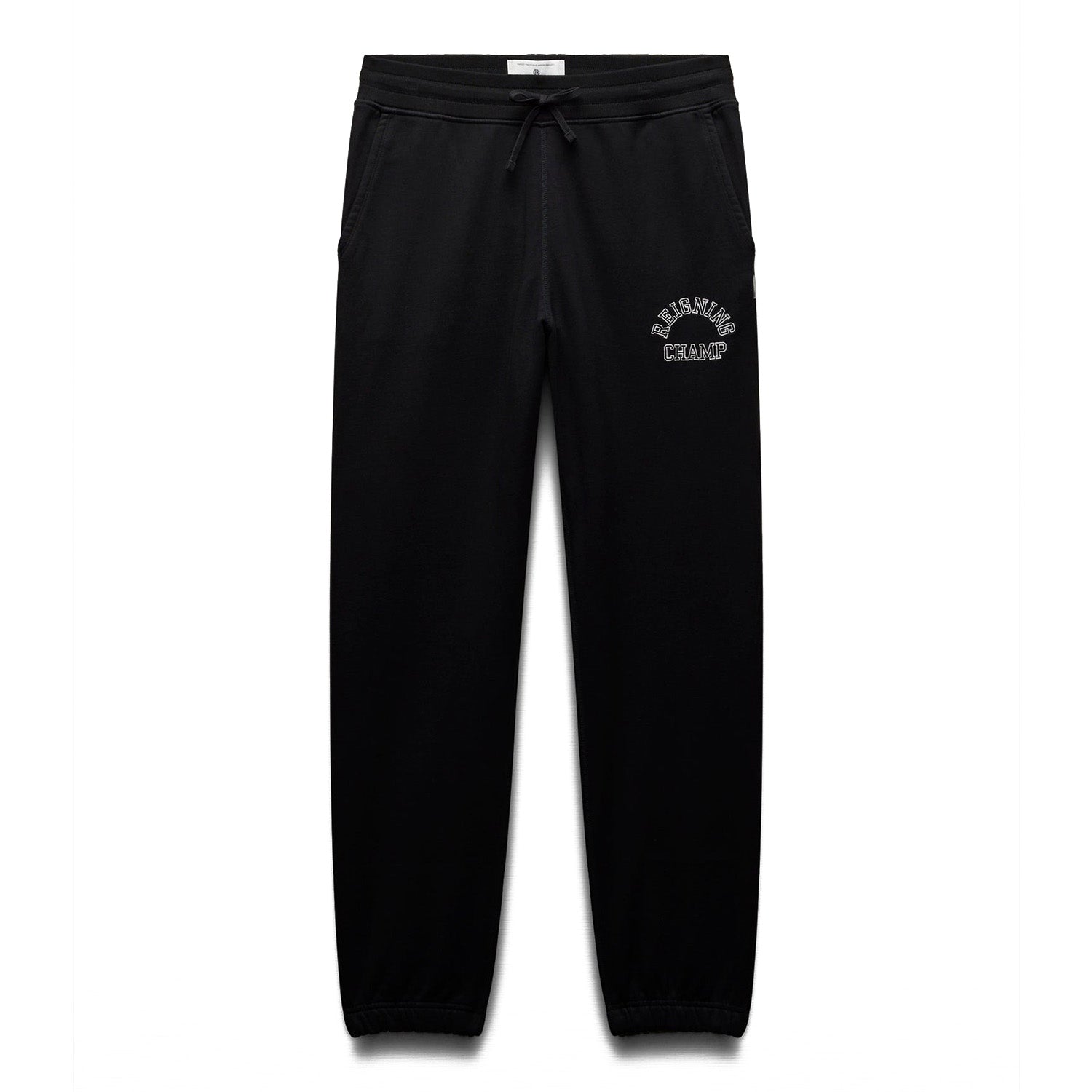 Reigning Champ Men Knit Midweight Terry Arch Logo Sweatpant Black White - BOTTOMS - Canada