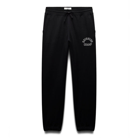 Reigning Champ Men Knit Midweight Terry Arch Logo Sweatpant Black White - BOTTOMS - Canada