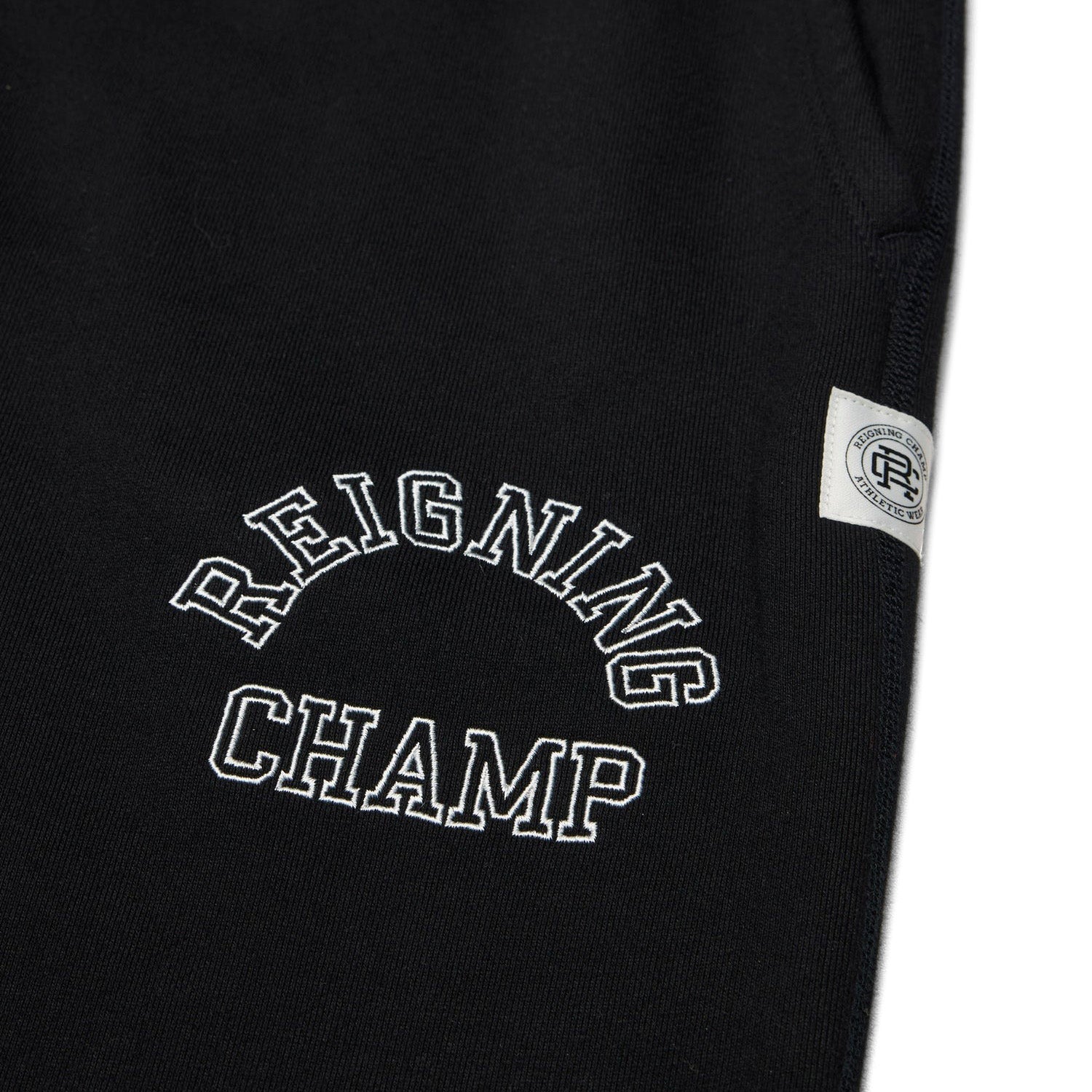 Reigning Champ Men Knit Midweight Terry Arch Logo Sweatpant Black White - BOTTOMS - Canada