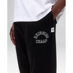 Reigning Champ Men Knit Midweight Terry Arch Logo Sweatpant Black White - BOTTOMS - Canada