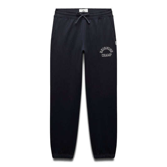 Reigning Champ Men Knit Midweight Terry Arch Logo Sweatpant Navy White - BOTTOMS - Canada