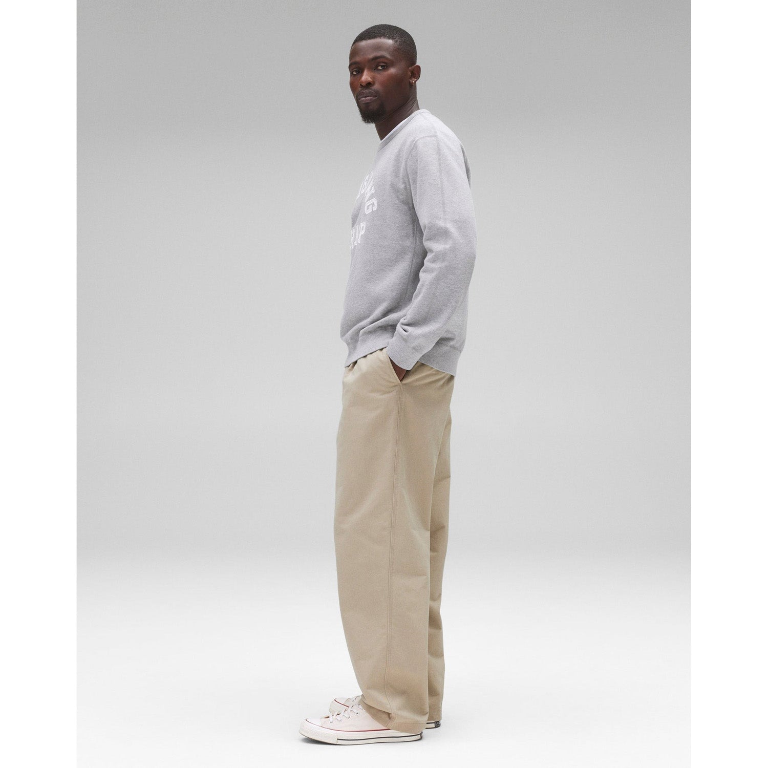 Reigning Champ Men Knit Midweight Terry Classic Arch Logo Crewneck Heather Grey - SWEATERS - Canada