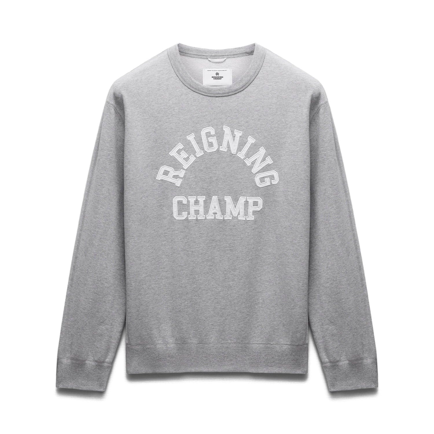 Reigning Champ Men Knit Midweight Terry Classic Arch Logo Crewneck Heather Grey - SWEATERS - Canada