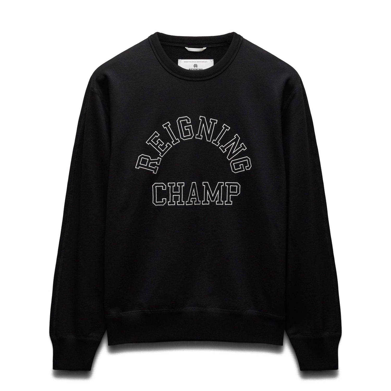 Reigning Champ Men Midweight Terry Arch Logo Crewneck Black White RC-3439-BLW - SWEATERS - Canada