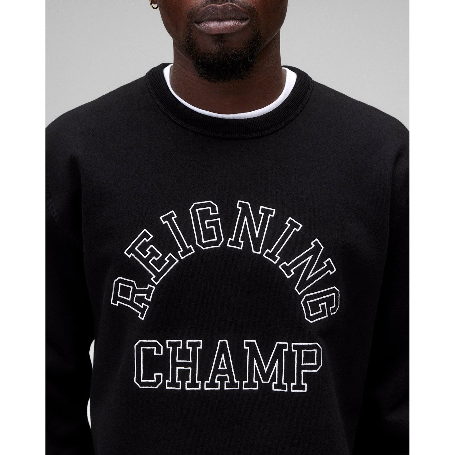 Reigning Champ Men Midweight Terry Arch Logo Crewneck Black White RC-3439-BLW - SWEATERS - Canada