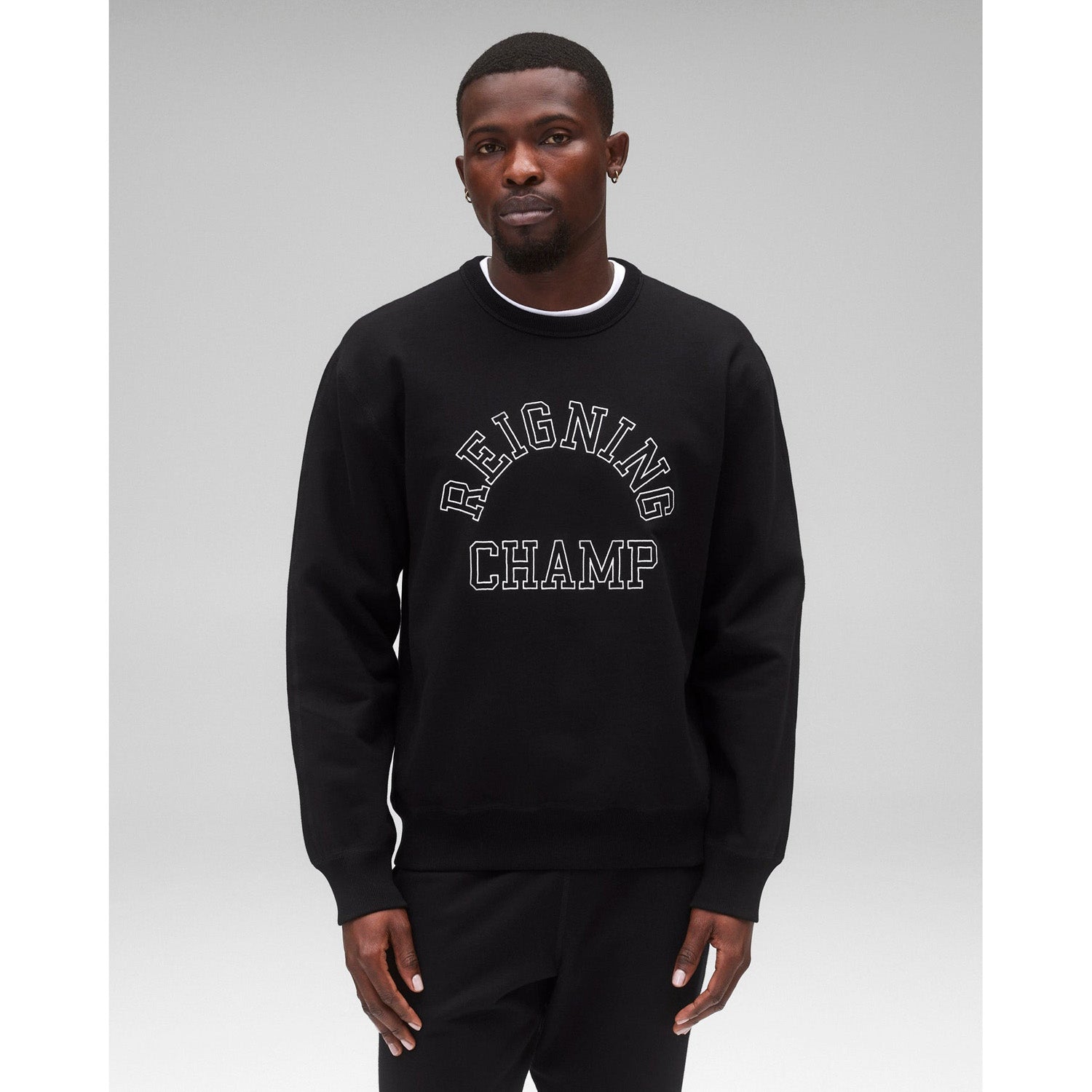 Reigning Champ Men Midweight Terry Arch Logo Crewneck Black White RC-3439-BLW - SWEATERS - Canada