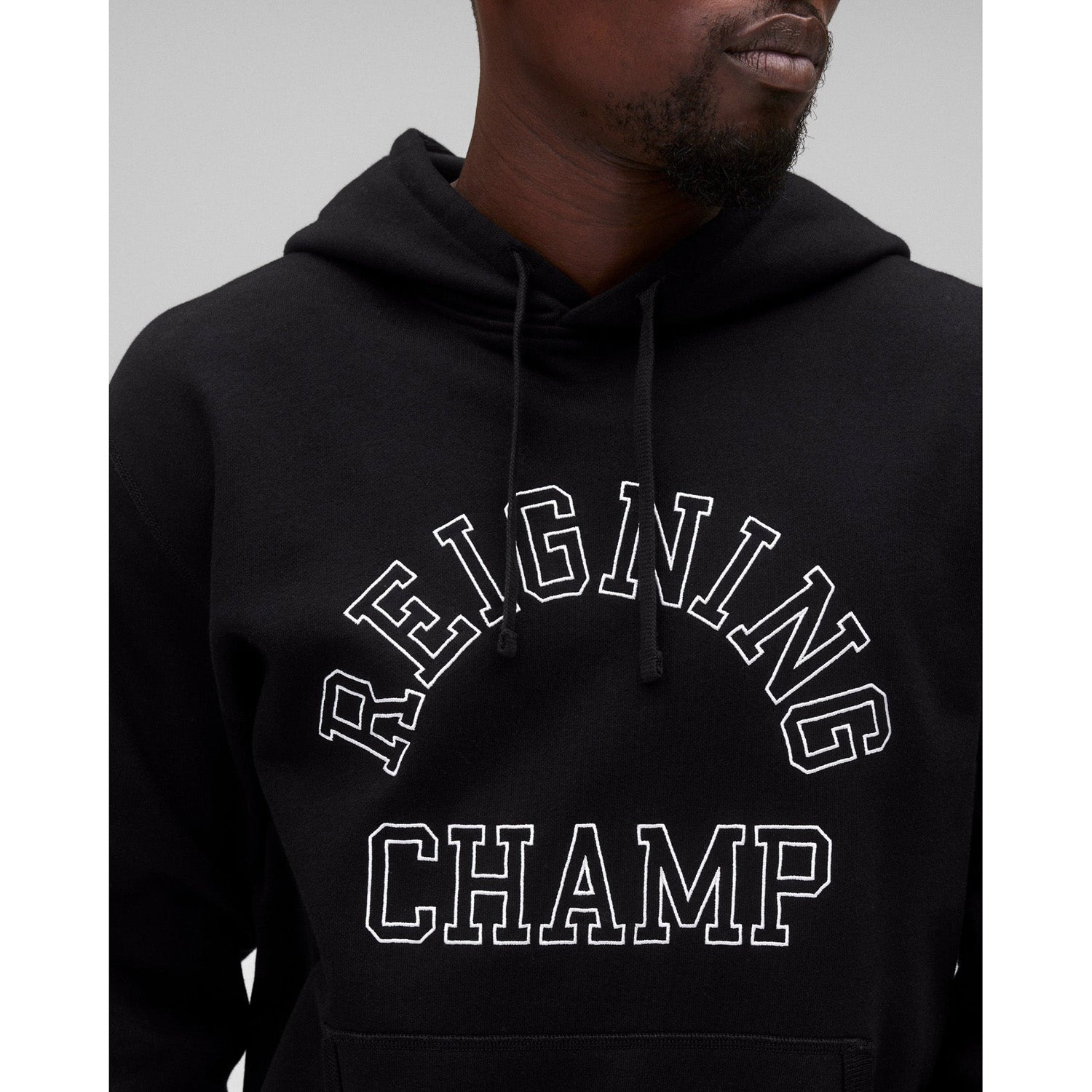 Reigning Champ Men Midweight Terry Arch Logo Hoodie Black White RC-3438-BLW - SWEATERS - Canada