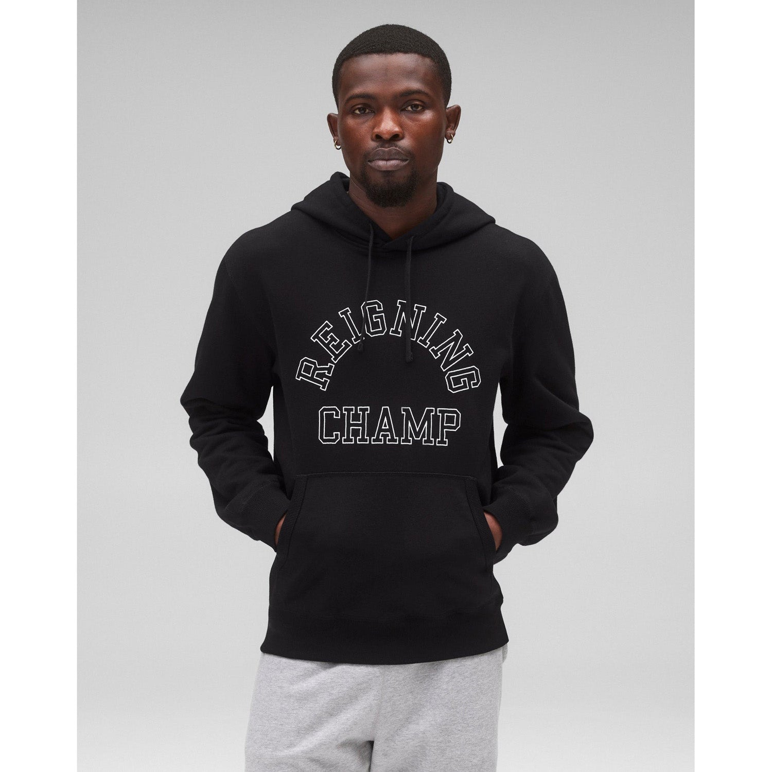 Reigning Champ Men Midweight Terry Arch Logo Hoodie Black White RC-3438-BLW - SWEATERS - Canada