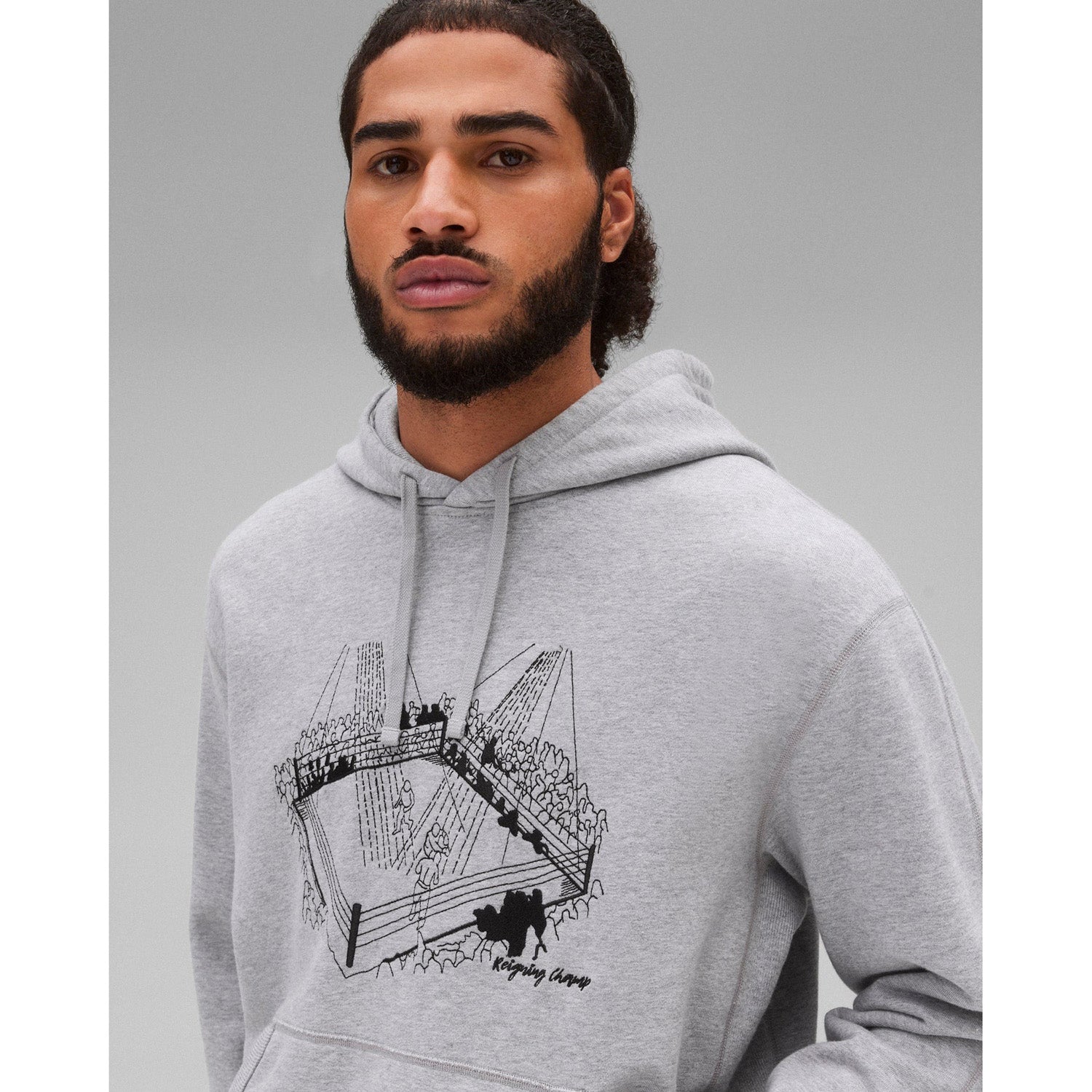 Reigning Champ Men Midweight Terry Lines Hoodie Heather Grey Black RC-3304-HGB - SWEATERS - Canada