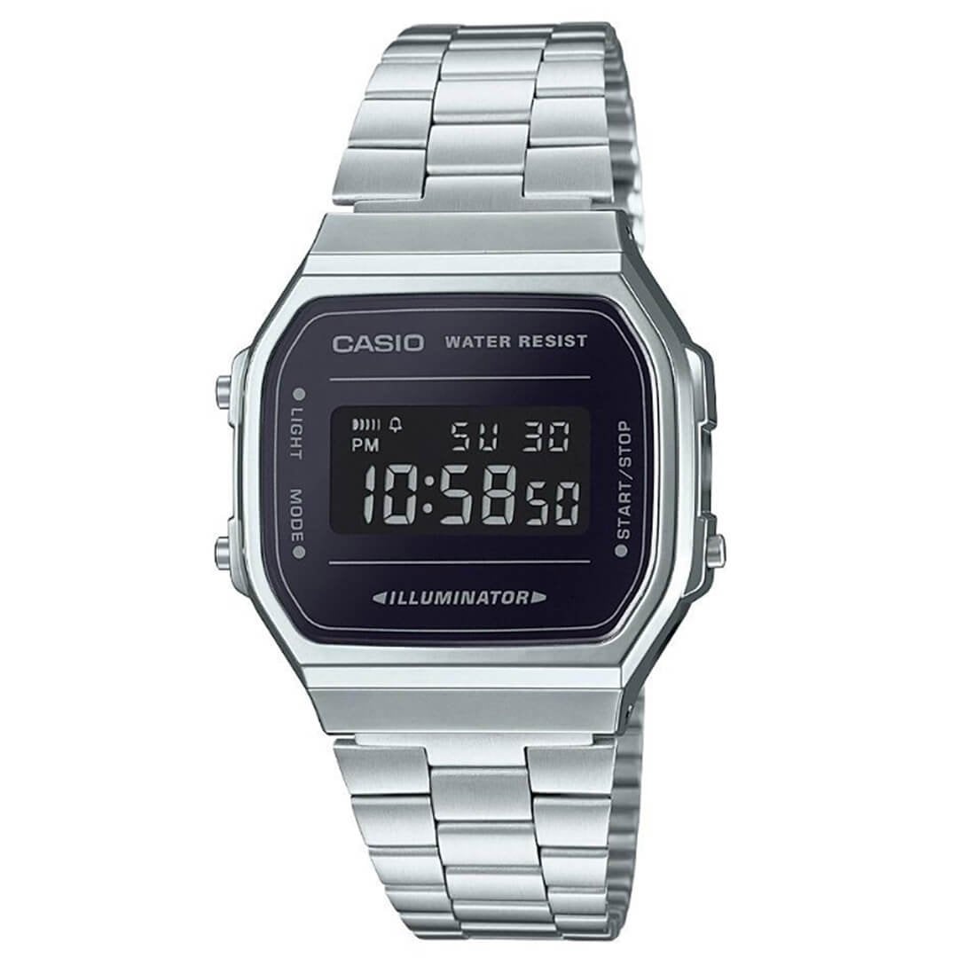 Casio Vintage Collection Silver Black Digital Retro Watch A168WEM-1VT - ACCESSORIES - Solestop.com - Canada